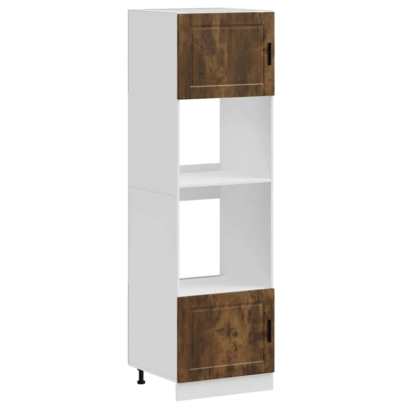 Lot de 2 armoires à four design compactes 60 x 57 x 207 cm avec pieds réglables en bois d'ingénierie chêne fumé 02_0055721