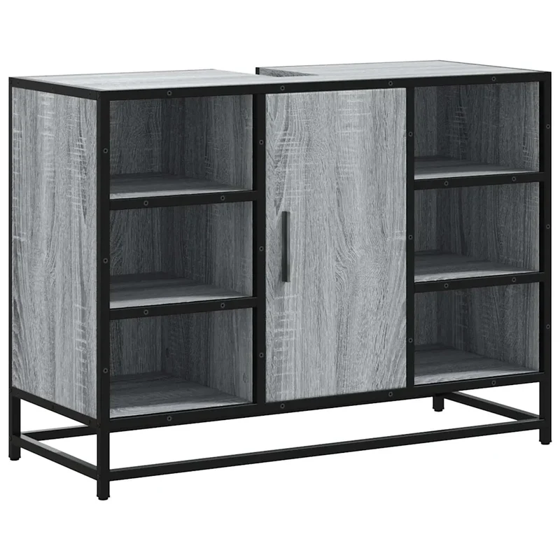 Armoire lavabo rétro salle de bain 80 x 33 x 60 cm grand espace de rangement style industriel en bois gris 02_0049674