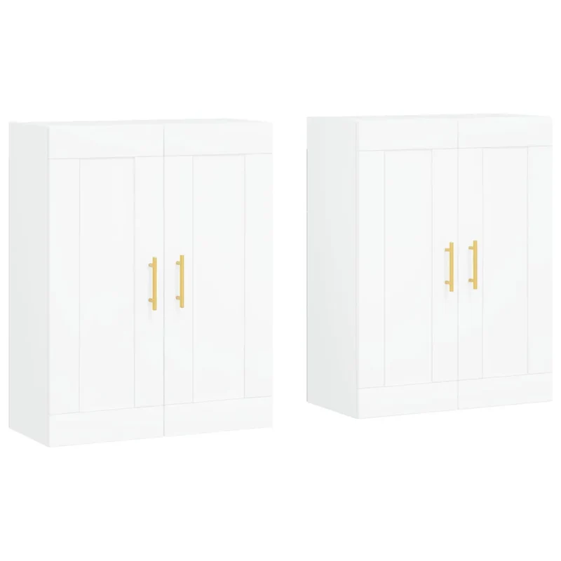 Lot de 2 armoires murales blanches 69,5 x 34 x 90 cm avec grand espace de rangement design contemporain en bois blanc 02_0055465