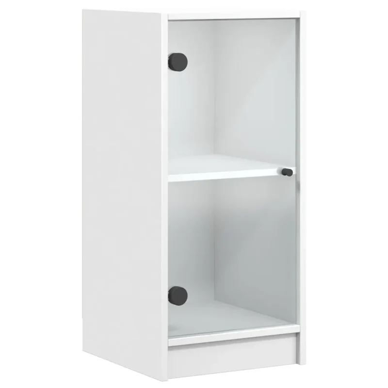 Armoire latérale avec portes vitrées blanche 35 x 37 x 75 cm rangement spacieux déco contemporain en bois blanc 02_0049317