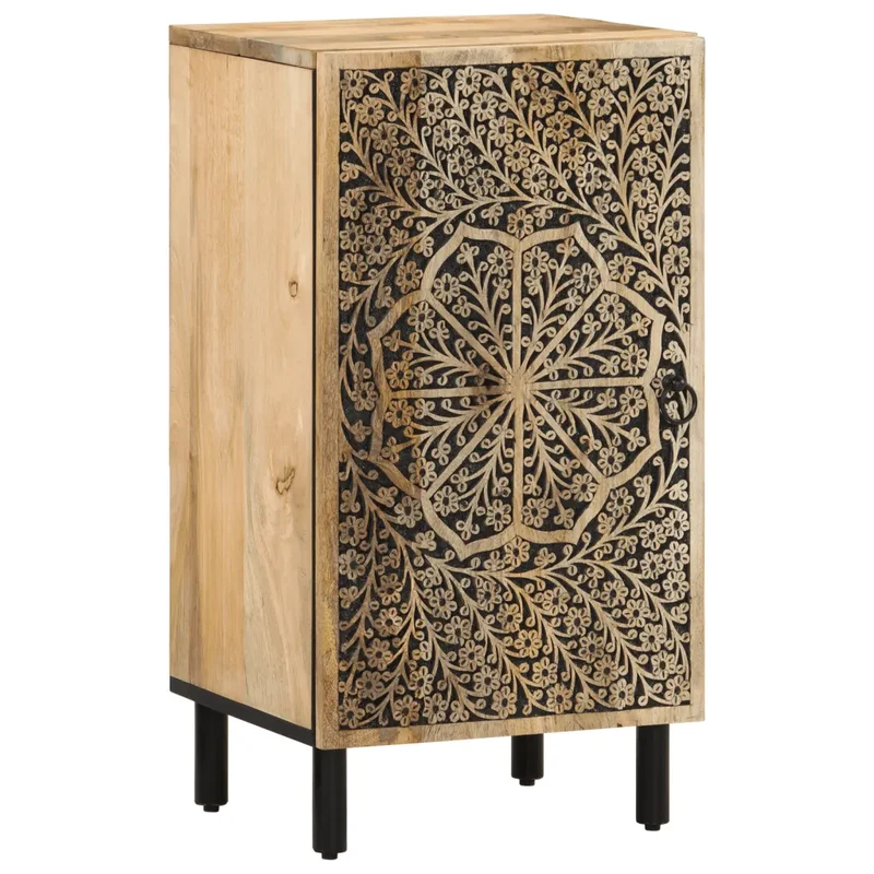 Armoire latérale vintage avec motifs sculptés 40 x 33 x 75 cm grand espace de rangement en bois massif de manguier 02_0047291