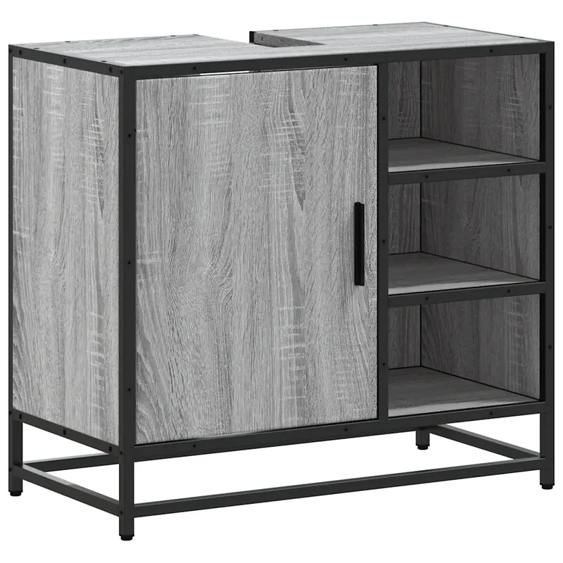 Armoire de lavabo rétro élégante salle de bain 65 x 33 x 60 cm avec espace de rangement en bois sonoma gris 02_0049670