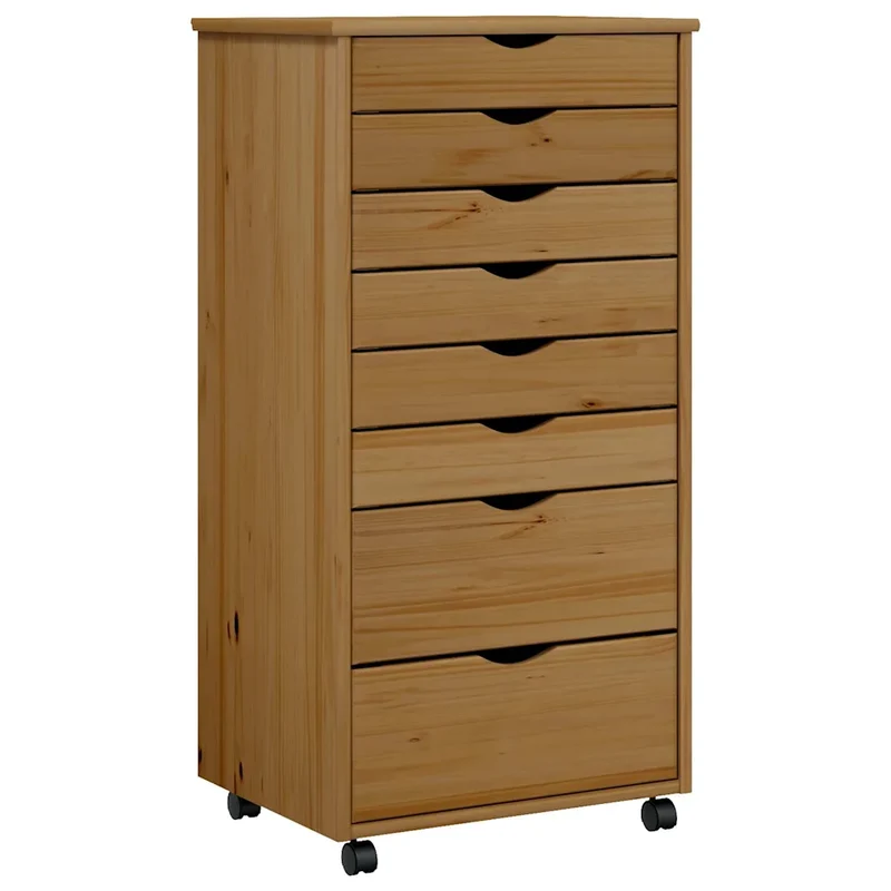 Armoire roulante avec tiroirs 53 x 39 x 103 cm design rustique conviviale bureau en bois de pin marron miel 02_0047165