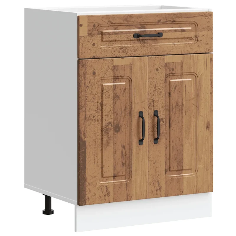 Armoire de cuisine contemporaine avec portes pratiques 60 x 46 x 81,5 cm en bois d'ingénierie vieux bois 02_0049918