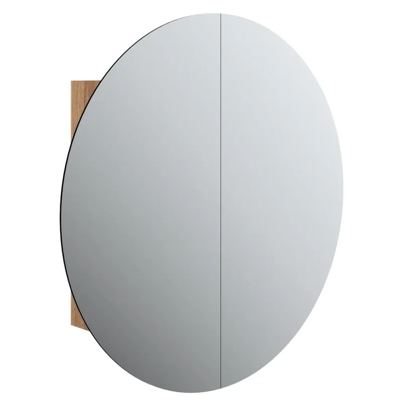Armoire de salle de bain murale miroir rond et LED 54 x 54 x 17,5 cm avec grand espace rangement en bois chêne 02_0047115