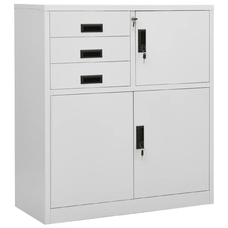 Armoire de bureau rangement avec étagère réglable 90 x 40 x 102 cm en acier gris clair 02_0046904