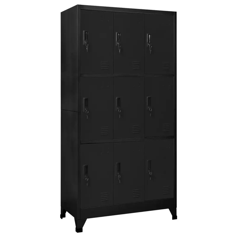 Armoire à casiers moderne design bureau 90 x 45 x 180 cm 9 portes verrouillables en acier noir 02_0047018