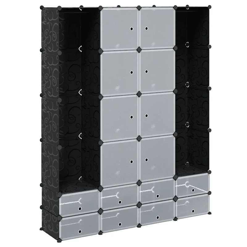 Armoire modulaire 37 x 146 x 180 cm avec 18 compartiments polyvalente moderne chambre couloir en plastique noir 02_0046223