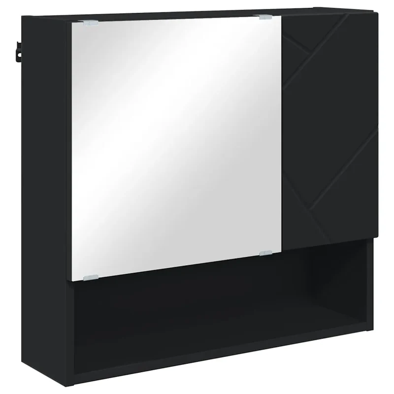 Armoire miroir rectangulaire moderne gain de place salle de bain 59 x 17 x 55 cm en bois d'ingénierie noir 02_0052868