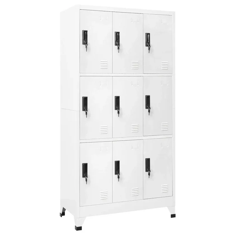 Armoire à casiers moderne bureau 90 x 45 x 180 cm avec portes verrouillables design en acier blanc 02_0047017