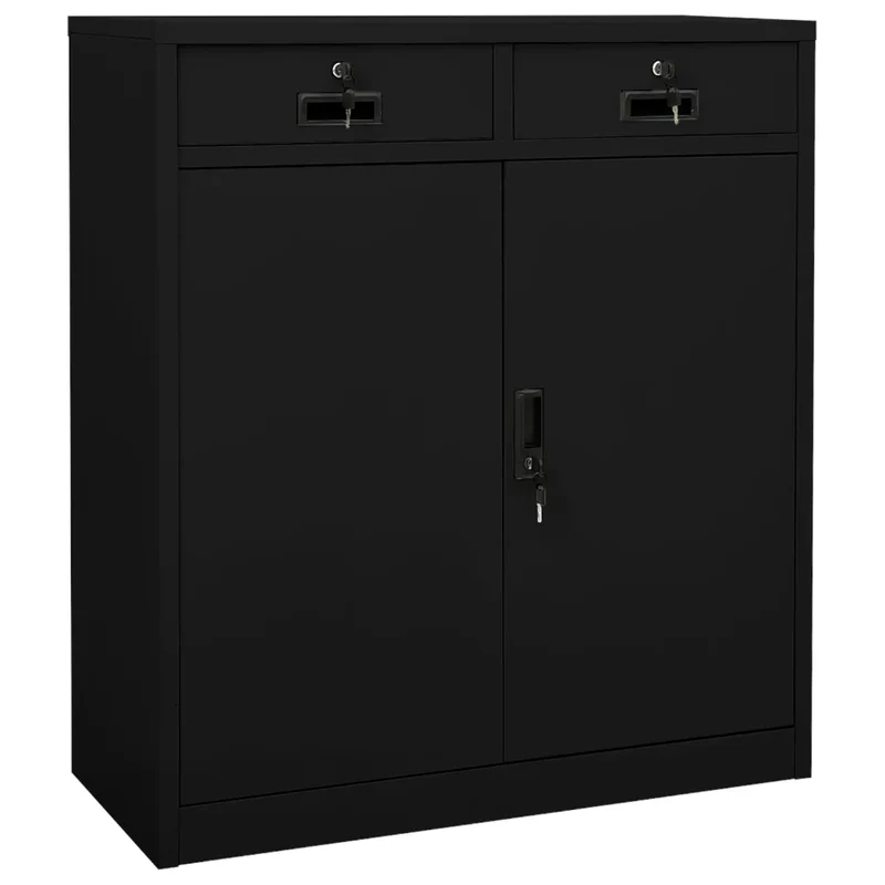 Armoire de bureau avec 2 étagères réglables rangement dossiers 90 x 40 x 102 cm en acier noir 02_0046909