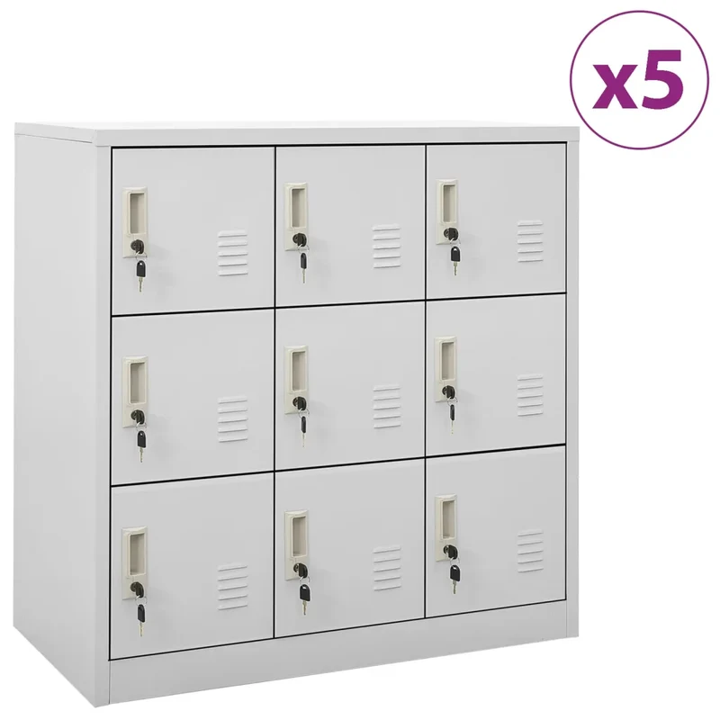 Lot de 5 armoires à casiers modernes 90 x 45 x 92 cm avec serrures et grand espace de rangement en acier gris clair 02_0055168