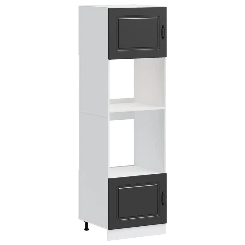 Lot de 2 armoires de four compactes avec pieds réglables 60 x 57 x 207 cm en bois d'ingénierie noir 02_0055697