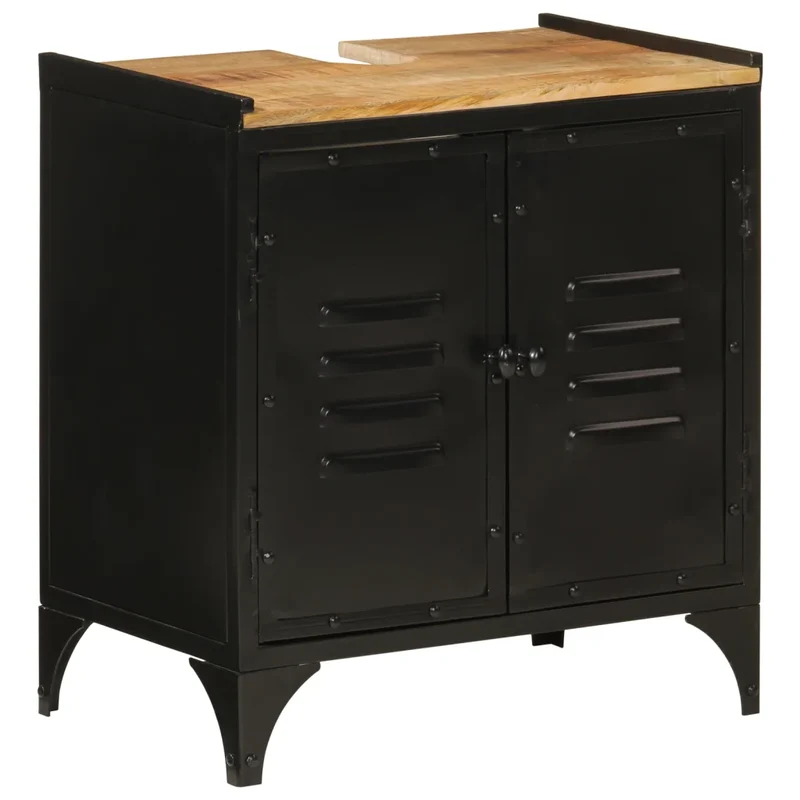 Armoire de lavabo design peu encombrant salle de bain 55 x 35 x 60 cm en fer marron 02_0047345