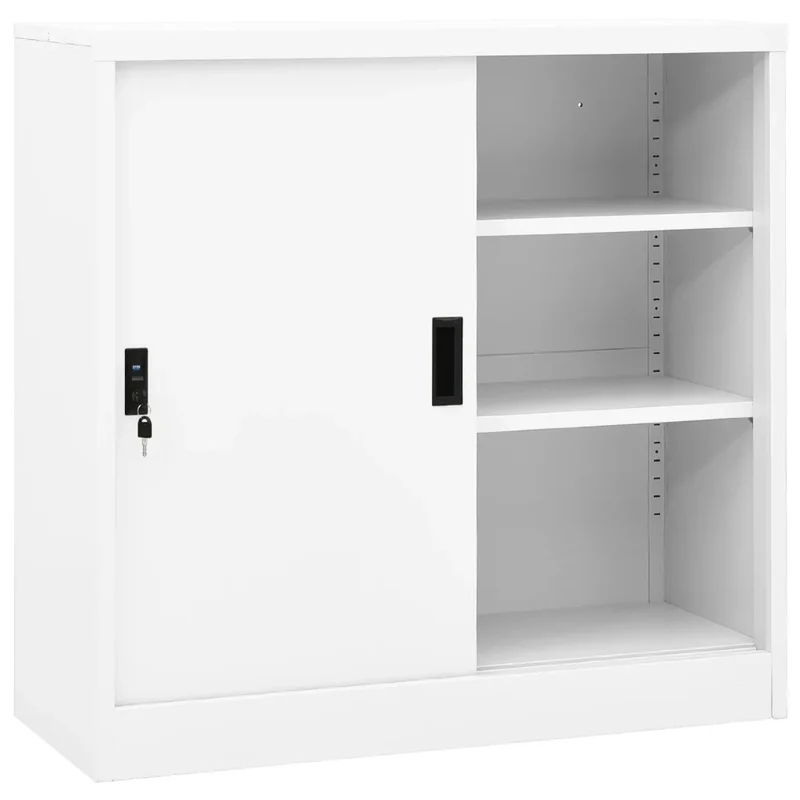 Armoire de bureau avec porte coulissante verrouillable 90 x 40 x 90 cm en acier blanc 02_0046810