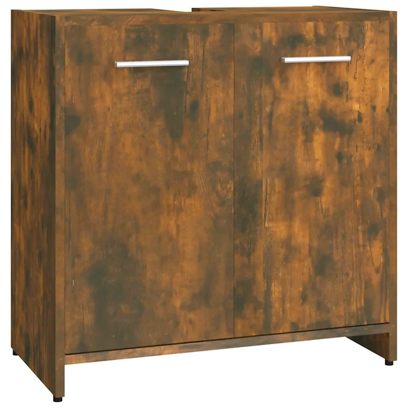 Armoire de bain élégante design épuré rangement salle de bain 60 x 33 x 60 cm en bois d'ingénierie chêne fumé 02_0048177