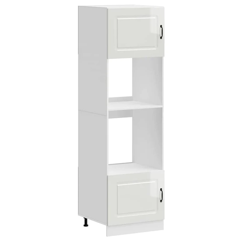 Lot de 2 armoires à four classiques design peu encombrant 60 x 57 x 207 cm en bois d'ingénierie blanc brillant 02_0055698