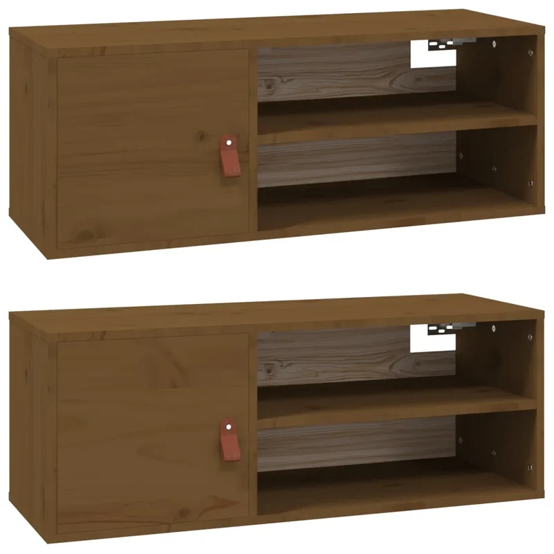 Lot de 2 armoires murales en bois conçu pour rangement décoratif 80 x 30 x 30 cm style rustique en bois pin massif marron miel 02_0048389