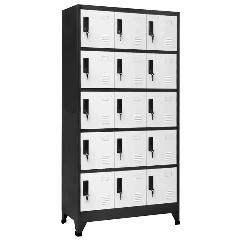 Armoire à casiers moderne avec 15 portes verrouillables 90 x 40 x 180 cm en acier anthracite 02_0047035