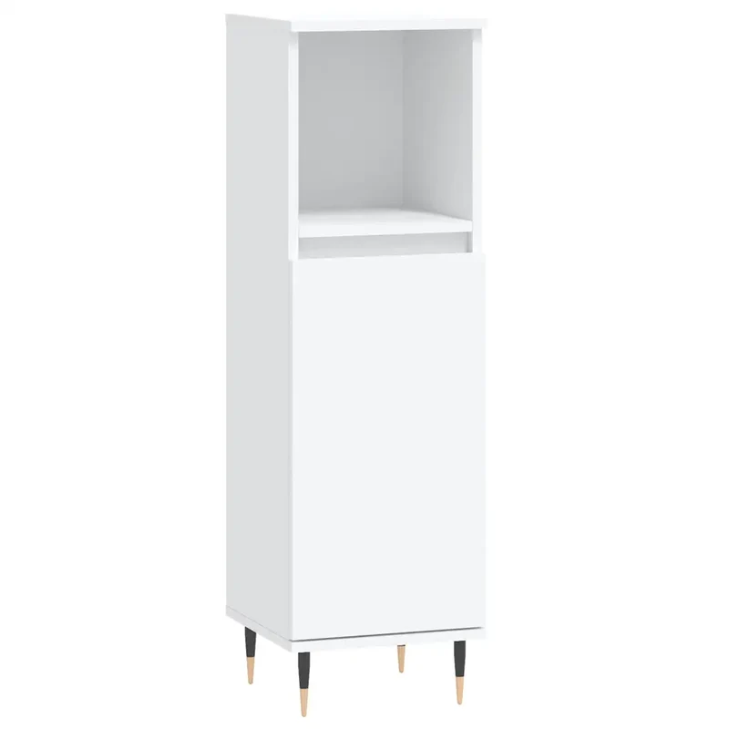 Armoire de salle de bain blanche avec 2 compartiments rangement pratique 30 x 30 x 100 cm en bois d'ingénierie blanc 02_0048996