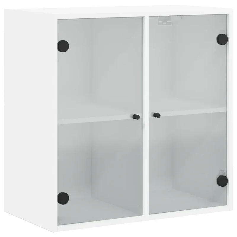 Armoire murale avec portes vitrées design élégant 68 x 37 x 68 cm espace de rangement pratique en bois blanc 02_0049332