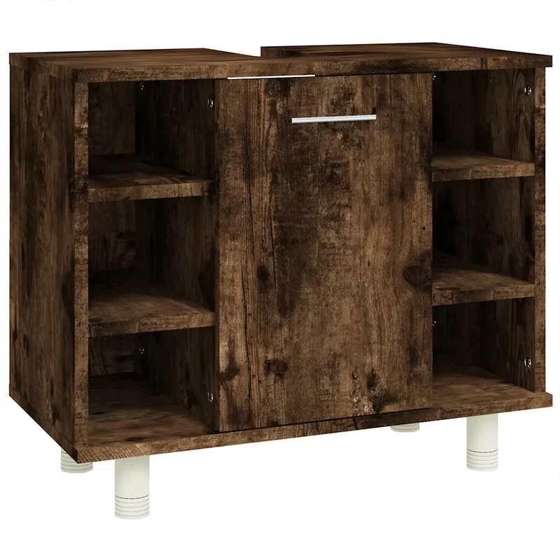 Armoire de bain design épuré 60 x 32 x 53,5 cm grand espace de rangement en bois d'ingénierie chêne fumé 02_0048542
