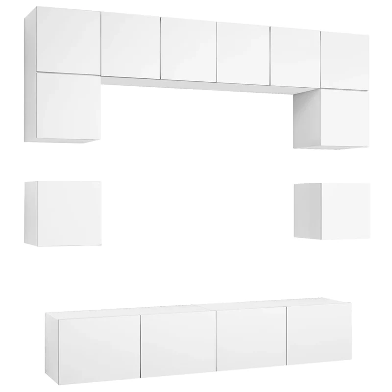 Ensemble de meubles armoire buffet TV télévision salon chambre séjour 8 pièces bois d'ingénierie blanc 02_0025238