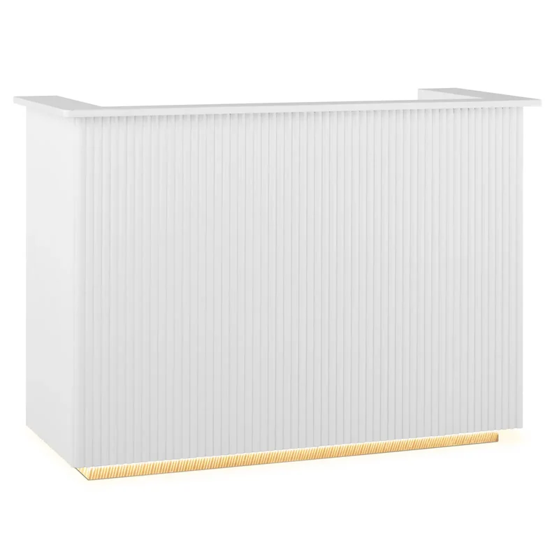 Banque d'accueil avec éclairage indirect verrouillable tablette coulissante pour clavier acier inoxydable mdf blanc 14_0008399