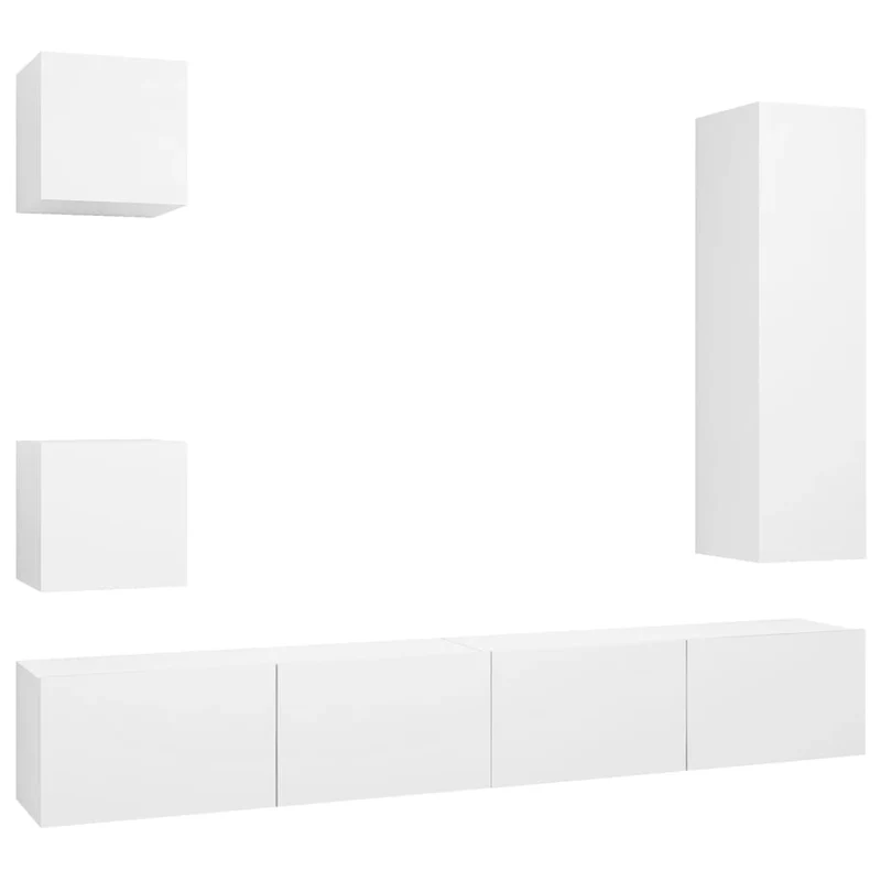 Ensemble de meubles armoire buffet TV télévision salon chambre séjour 5 pièces bois d'ingénierie blanc 02_0024860