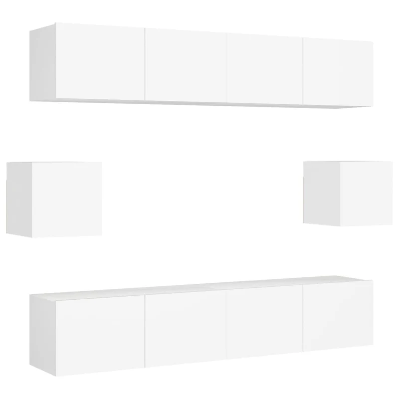 Ensemble de meubles armoire buffet TV télévision salon chambre séjour 6 pièces bois d'ingénierie blanc 02_0025004