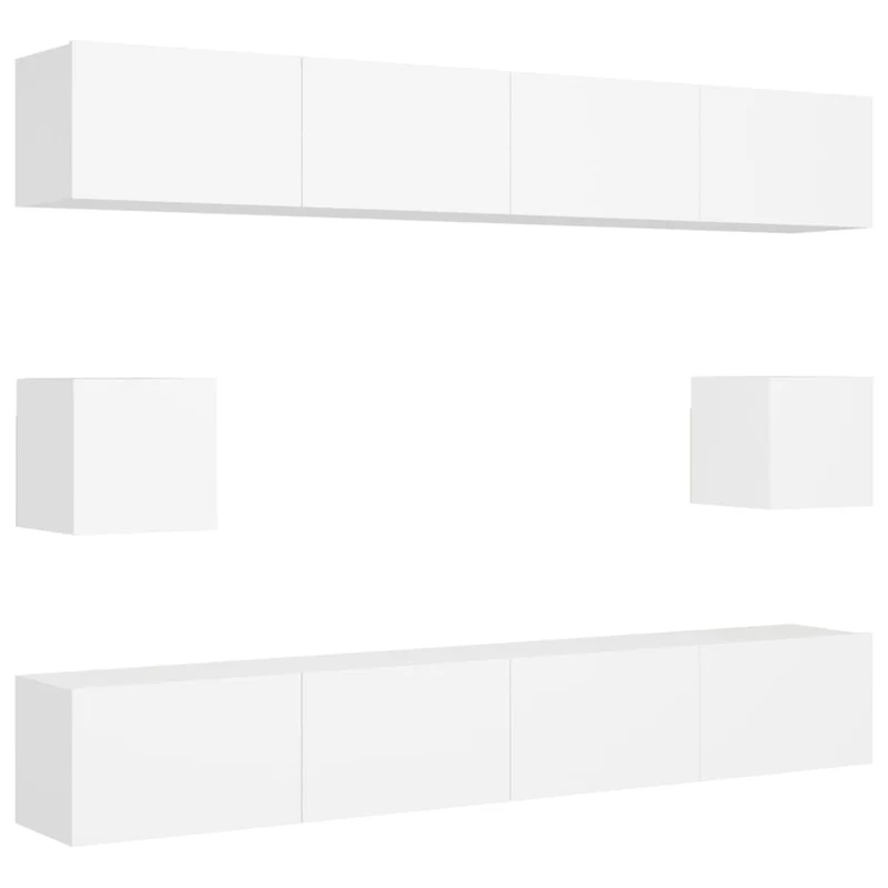 Ensemble de meubles armoire buffet TV télévision salon chambre séjour 6 pièces bois d'ingénierie blanc 02_0025008