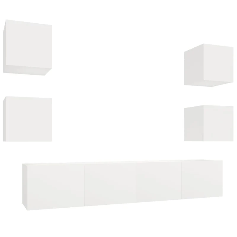Ensemble de meubles armoire buffet TV télévision salon chambre séjour 6 pièces bois d'ingénierie blanc 02_0025013