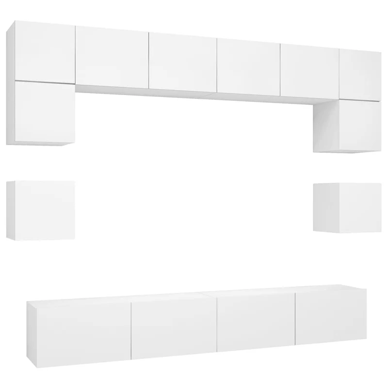 Ensemble de meubles armoire buffet TV télévision salon chambre séjour 8 pièces bois d'ingénierie blanc 02_0025231