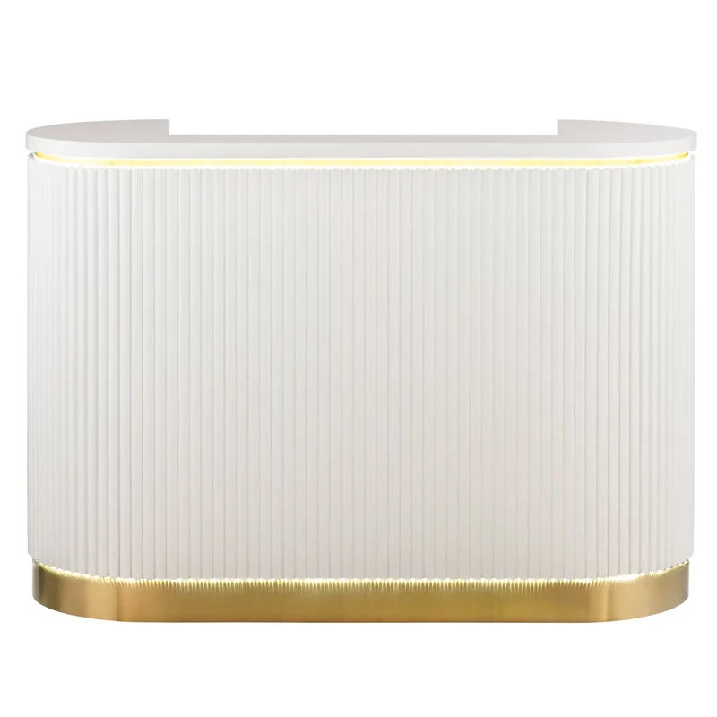 Banque d'accueil avec éclairage indirect verrouillable acier inoxydable mdf beige 14_0008398