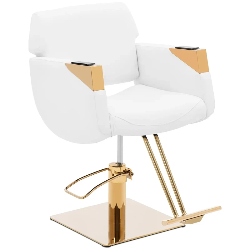 Fauteuil de coiffeur professionnel avec repose-pieds 200 kg acier inoxydable PVC doré blanc 14_0008952