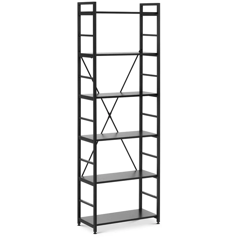 Étagère pour livre 28 x 60 x 182 cm 150 kg noir acier peint par poudrage panneau aggloméré noir 14_0010255
