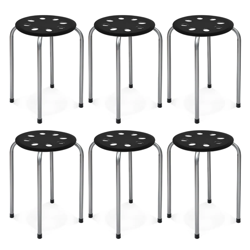 Lot de 6 tabourets empilables ronds 30 x 30 x 44,5 cm avec espace ventilé et assise ergonomique en métal gris 20_0014190