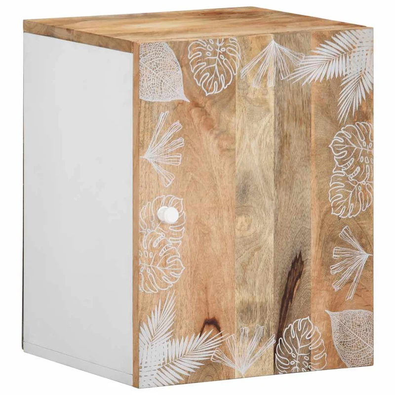 Armoire suspendue de salle de bain 38 x 33 x 48 cm design minimaliste bois de manguier naturel blanc 02_0057850