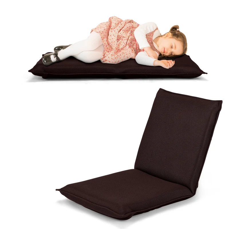 Chaise de sol inclinable en 6 positions 44 x 54,5 x 53,5 cm légère et confortable style moderne en tissu café 20_0011181