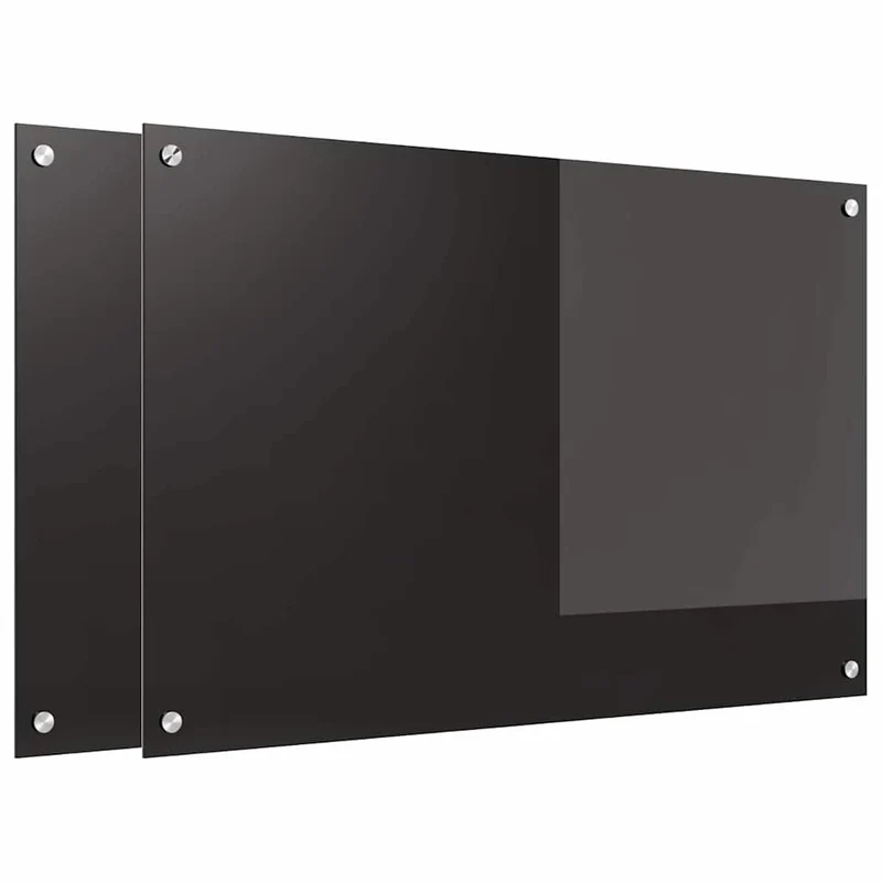 Lot de 2 dosserets de cuisine modernes thermorésistants 90 x 60 cm en verre trempé noir 02_0056314