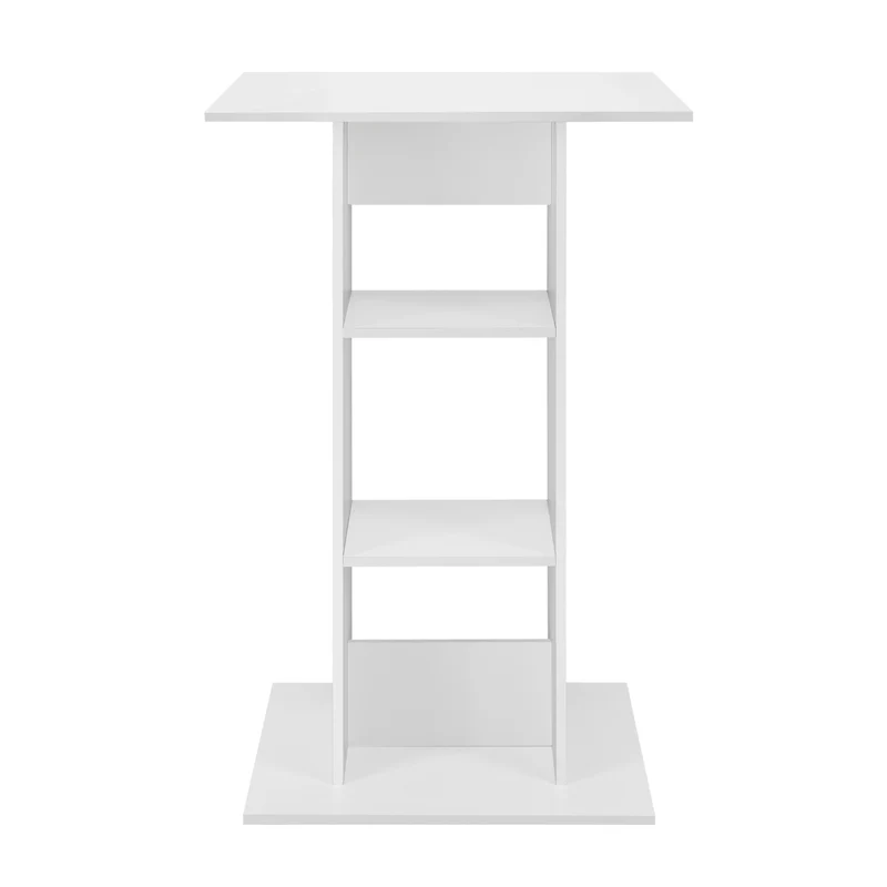Table de bar bistrot avec 3 étagères de rangement 110 cm blanc 03_0006193
