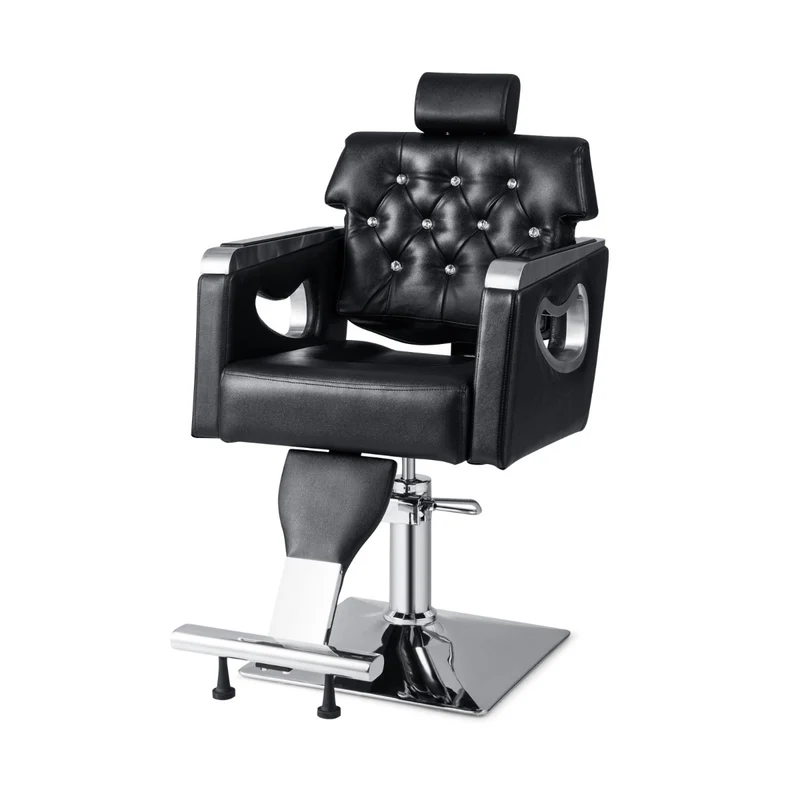 Chaise fauteuil de salon de coiffure 61 x 86 x 104-119 cm siège pivotant hauteur réglable dossier inclinable design classique en cuir pvc noir 20_0011176