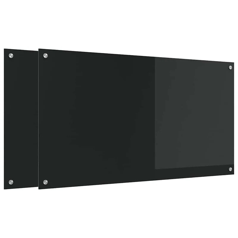 Lot de 2 dosserets de cuisine moderne 110 x 60 cm résistant à la chaleur facile à installer en verre noir 02_0056267