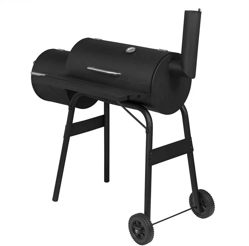 Barbecue chariot à charbon de bois 2 compartiments avec roues de transport noir 19_0000937