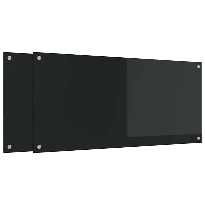 Lot de 2 dosserets de cuisine moderne noir 110 x 50 cm thermo-resistants design épuré en verre trempé noir 02_0056266