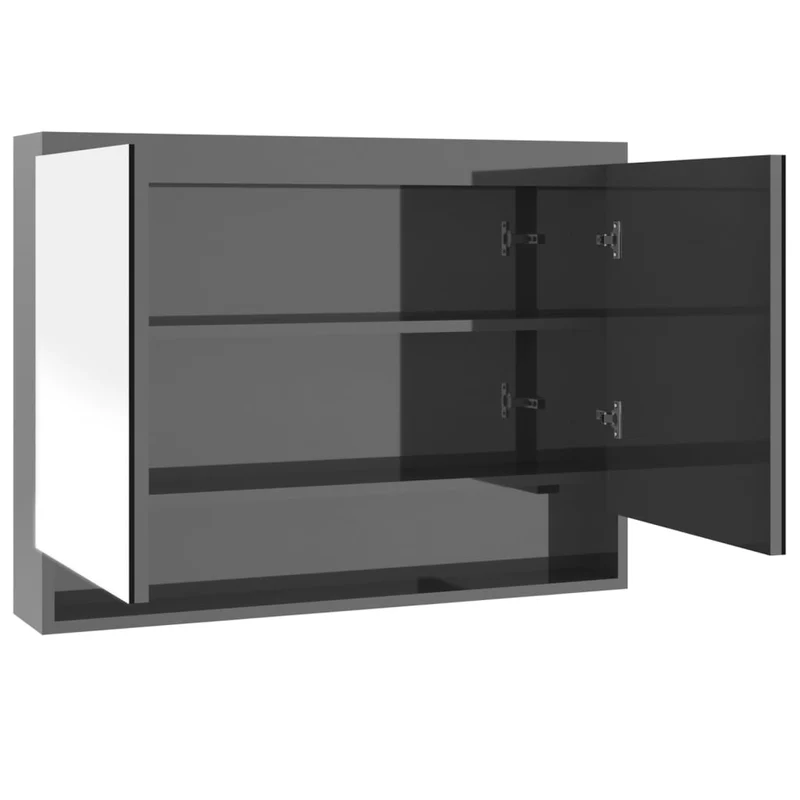 Armoire à miroir de salle de bain 80 x 15 x 60 cm MDF gris brillant 02_0006712