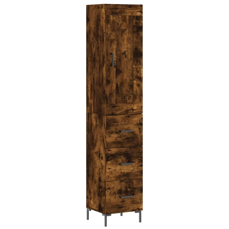Buffet bahut commode armoire meuble de rangement organisateur cuisine salle de séjour salon haut 34,5 x 34 x 180 cm bois d'ingénierie marron 02_0033232