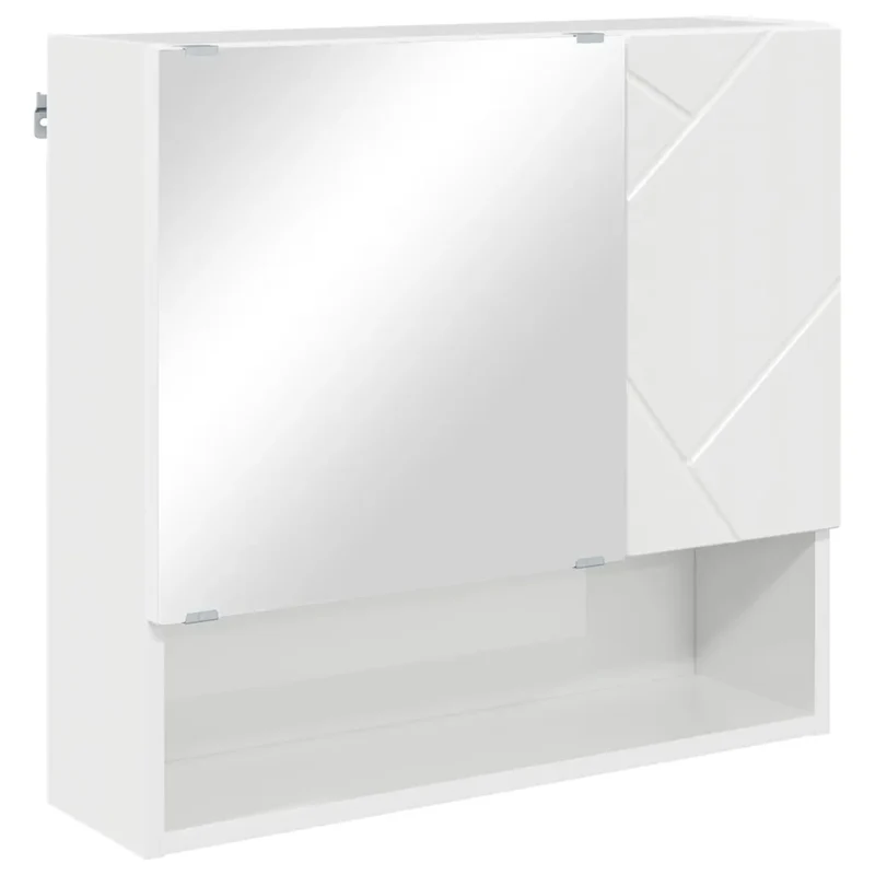 Armoire miroir moderne avec rangement mural 59 x 17 x 55 cm en bois d'ingénierie blanc brillant 02_0052871