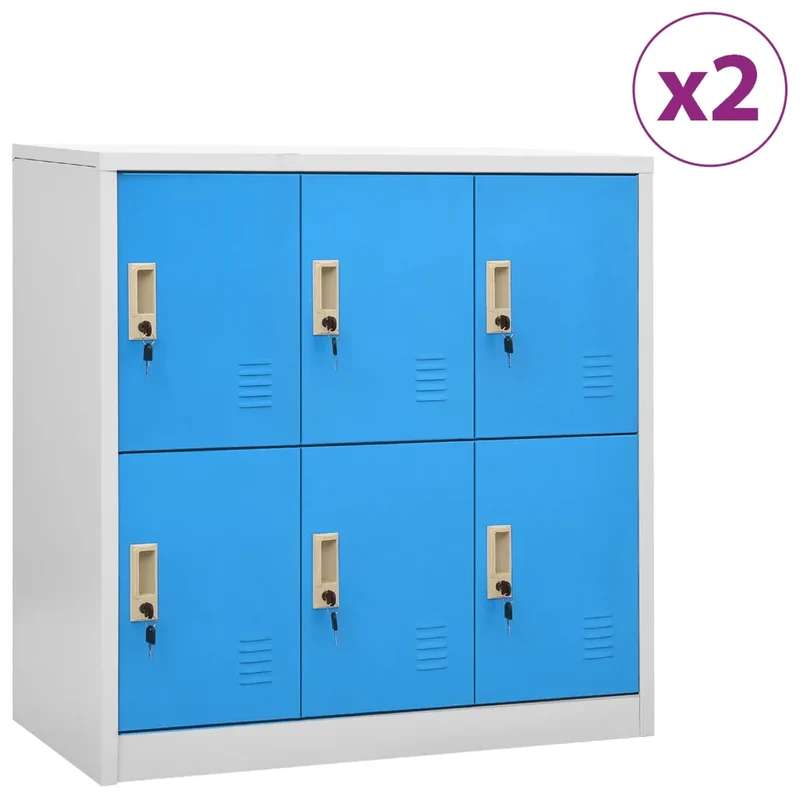 Lot de 2 armoires à casiers modernes pour bureau 90 x 45 x 92 cm avec serrures rangement élégant en acier gris 02_0055157