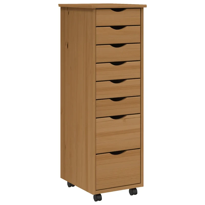 Armoire roulante de bureau avec tiroirs en bois de pin 34 x 39 x 103 cm rangement pratique style rustique marron miel 02_0047162